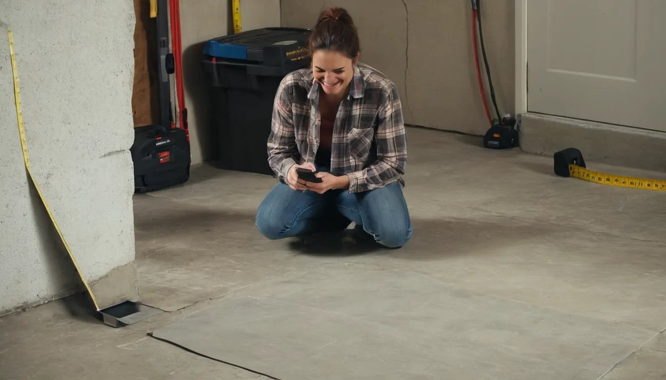 Homeowner photographing a concrete floor before requesting an estimate